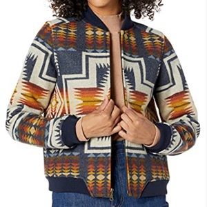 Pendleton Women’s Laquard Zip Bomber Jacket Wool Coat, Harding-navy, L US